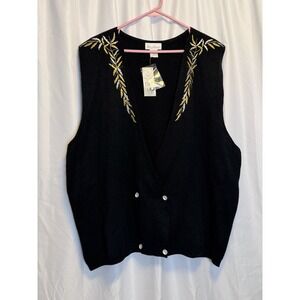 NWT Women's Maggie Barnes 3XL Black w/Gold and Silver Trim Sweater Vest - R378